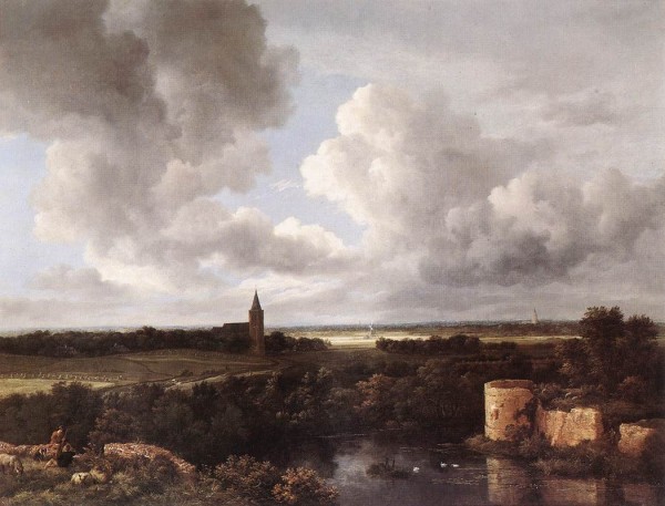 A Landscape with a Ruined Castle and a Church by Jacob Van Ruisdael